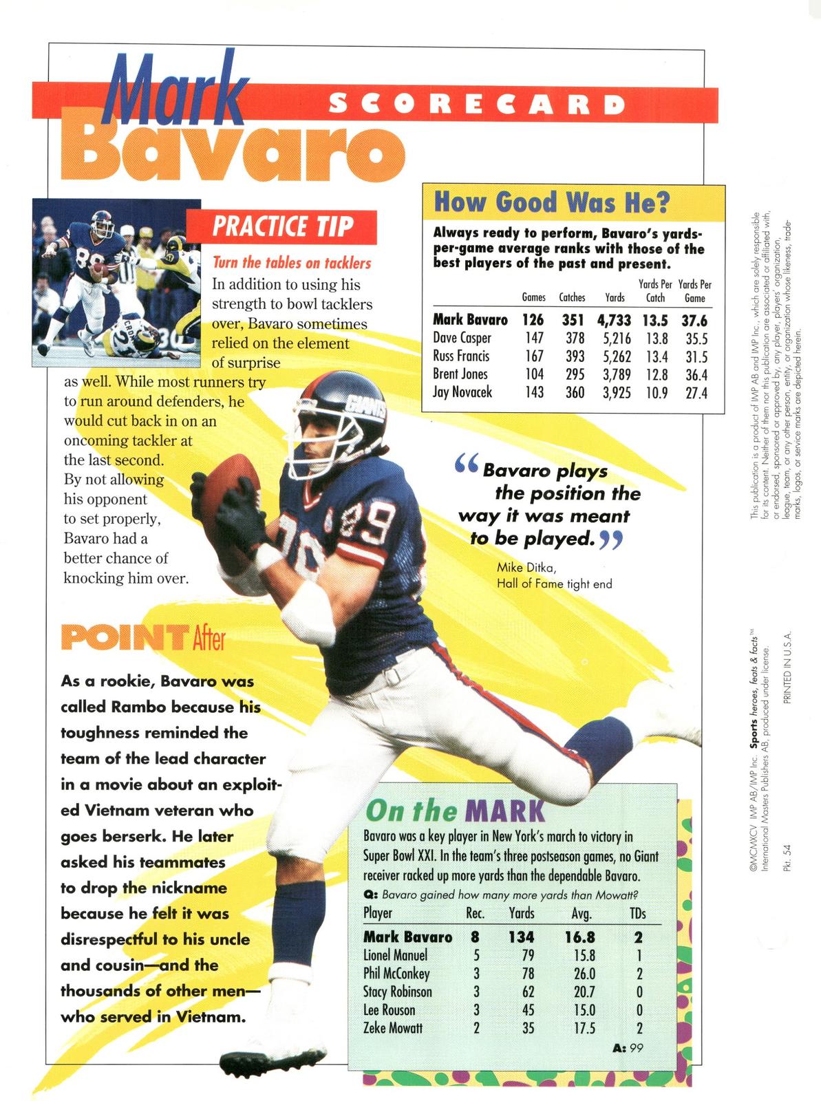 1996 Sports Heroes, Feats & Facts # Mark Bavaro