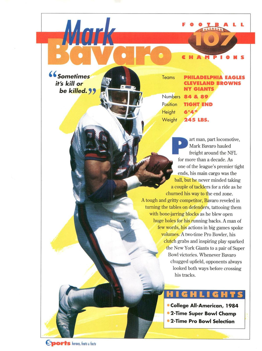 1996 Sports Heroes, Feats & Facts # Mark Bavaro