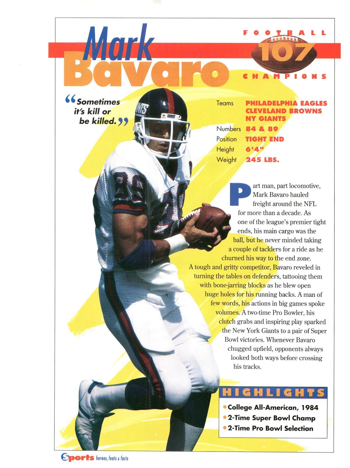 1996 Sports Heroes, Feats & Facts # Mark Bavaro