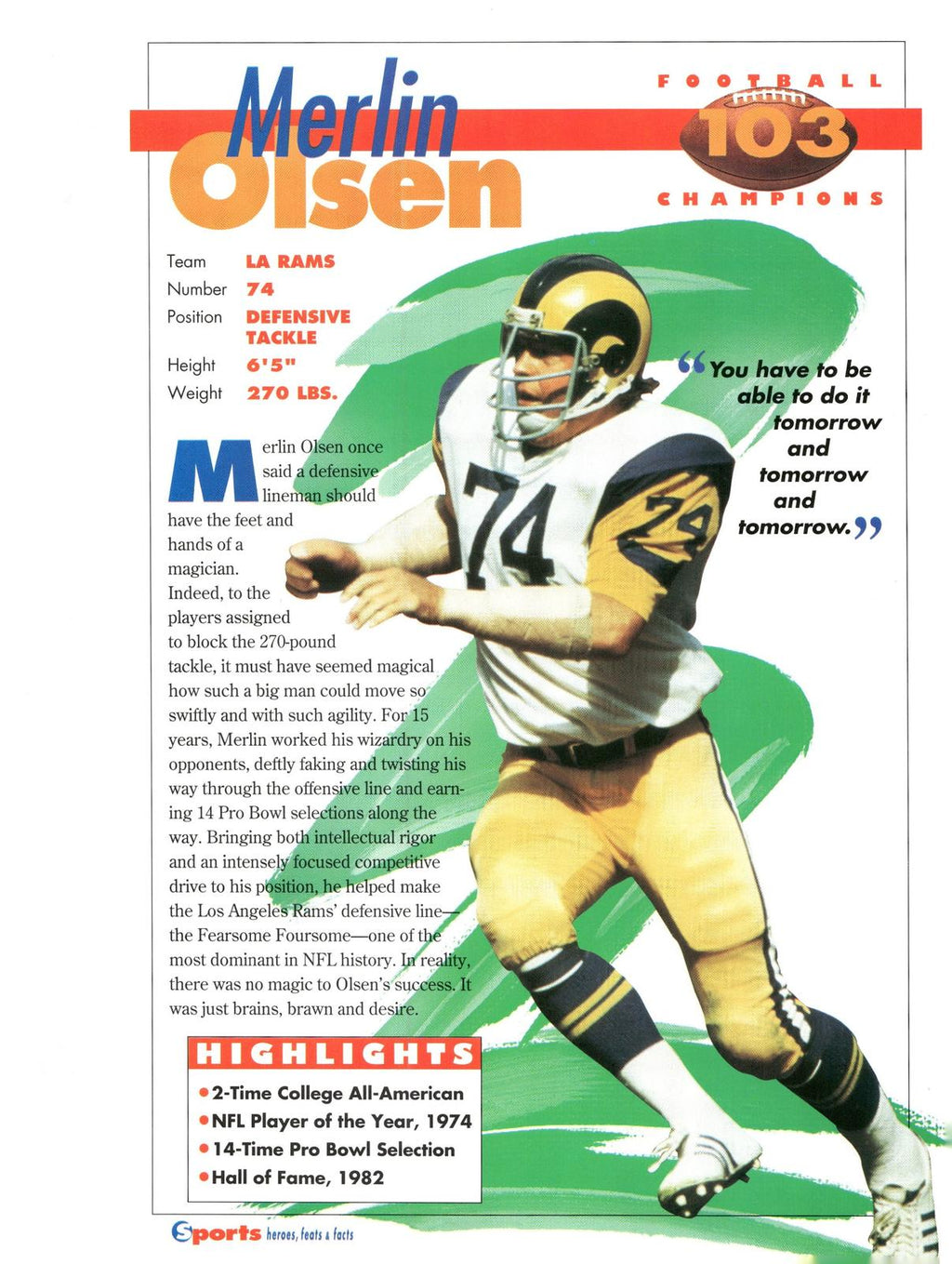 1996 Sports Heroes, Feats & Facts # Merlin Olsen