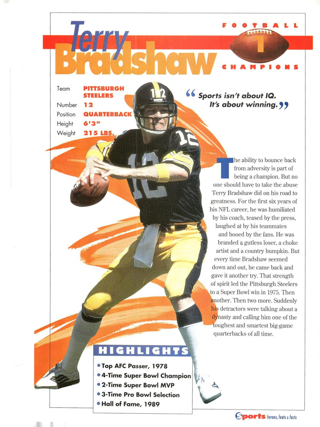 1996 Sports Heroes, Feats & Facts # Terry Bradshaw