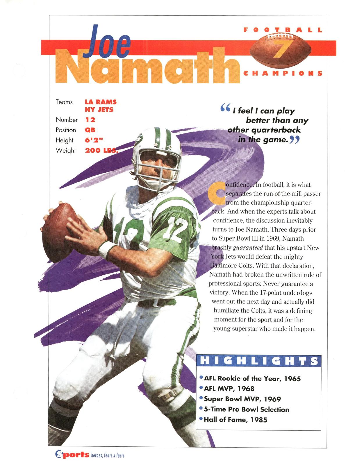 1996 Sports Heroes, Feats & Facts # Joe Namath