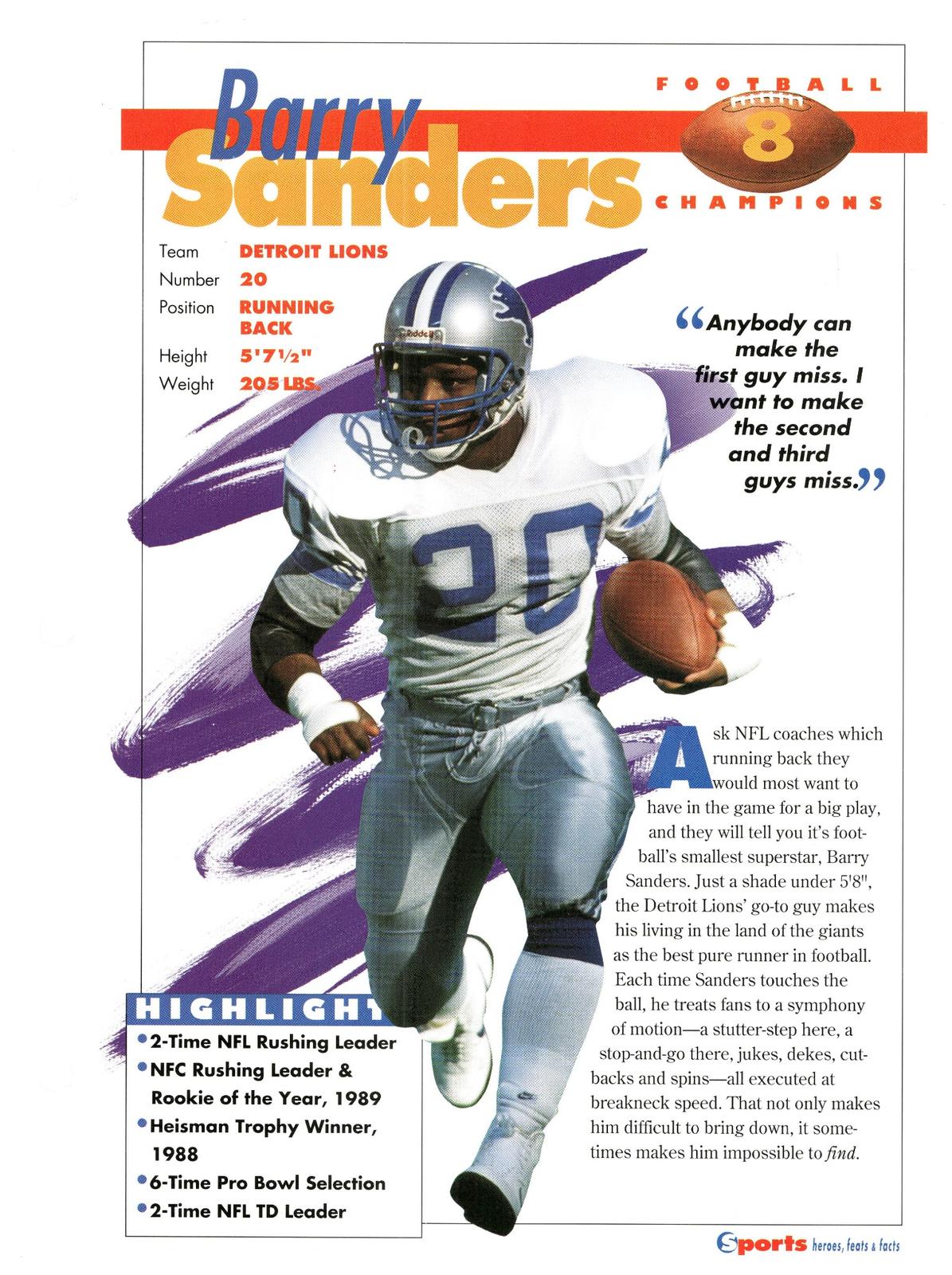 1996 Sports Heroes, Feats & Facts # Barry Sanders