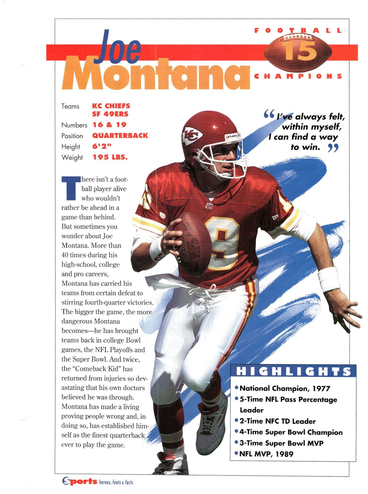 1996 Sports Heroes, Feats & Facts # Joe Montana