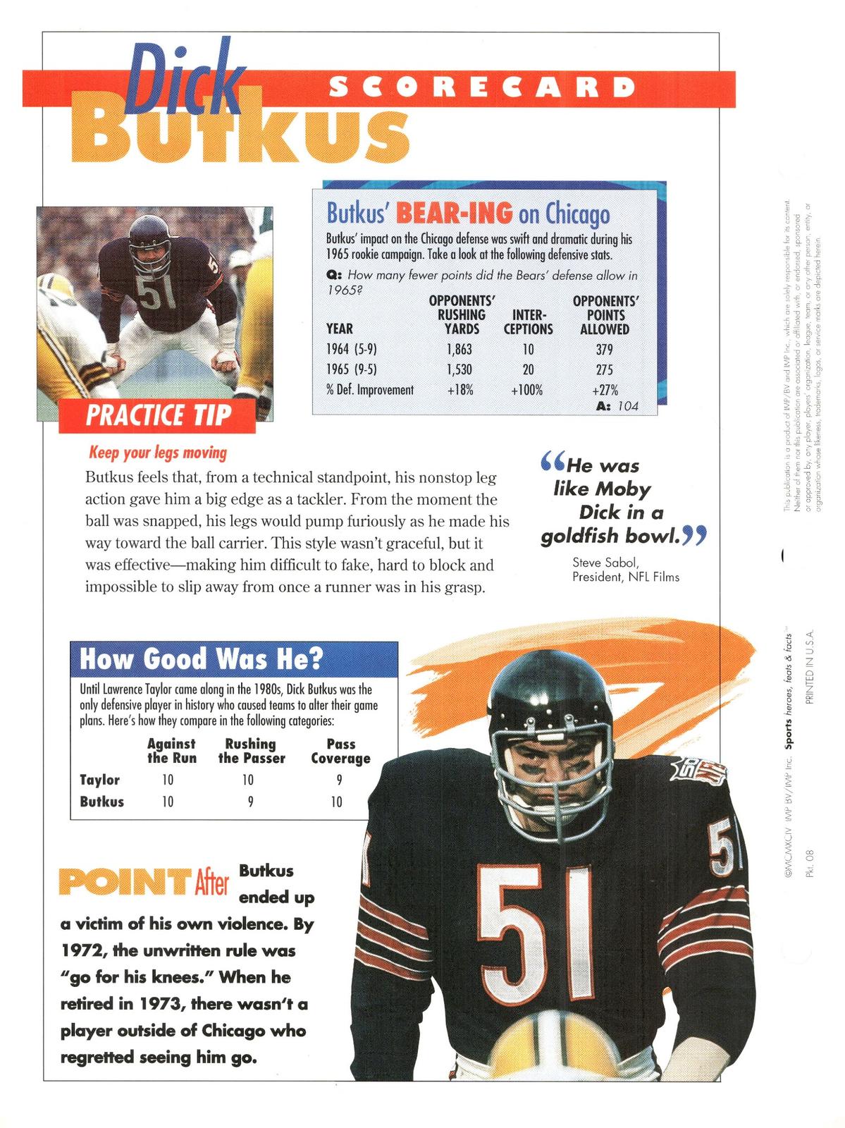 1996 Sports Heroes, Feats & Facts # Dick Butkus