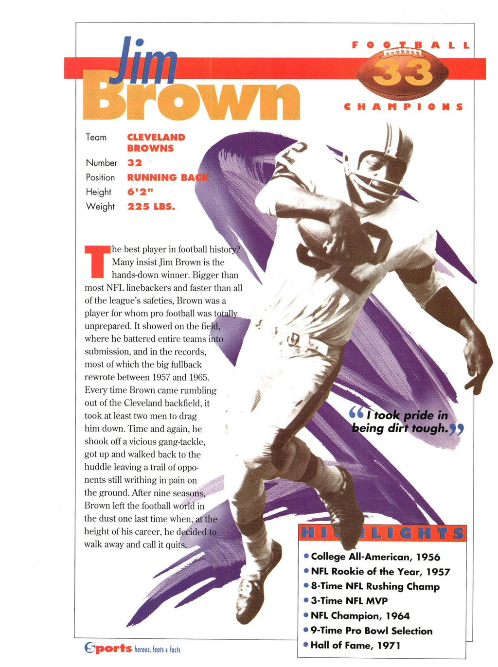 1996 Sports Heroes, Feats & Facts # Jim Brown