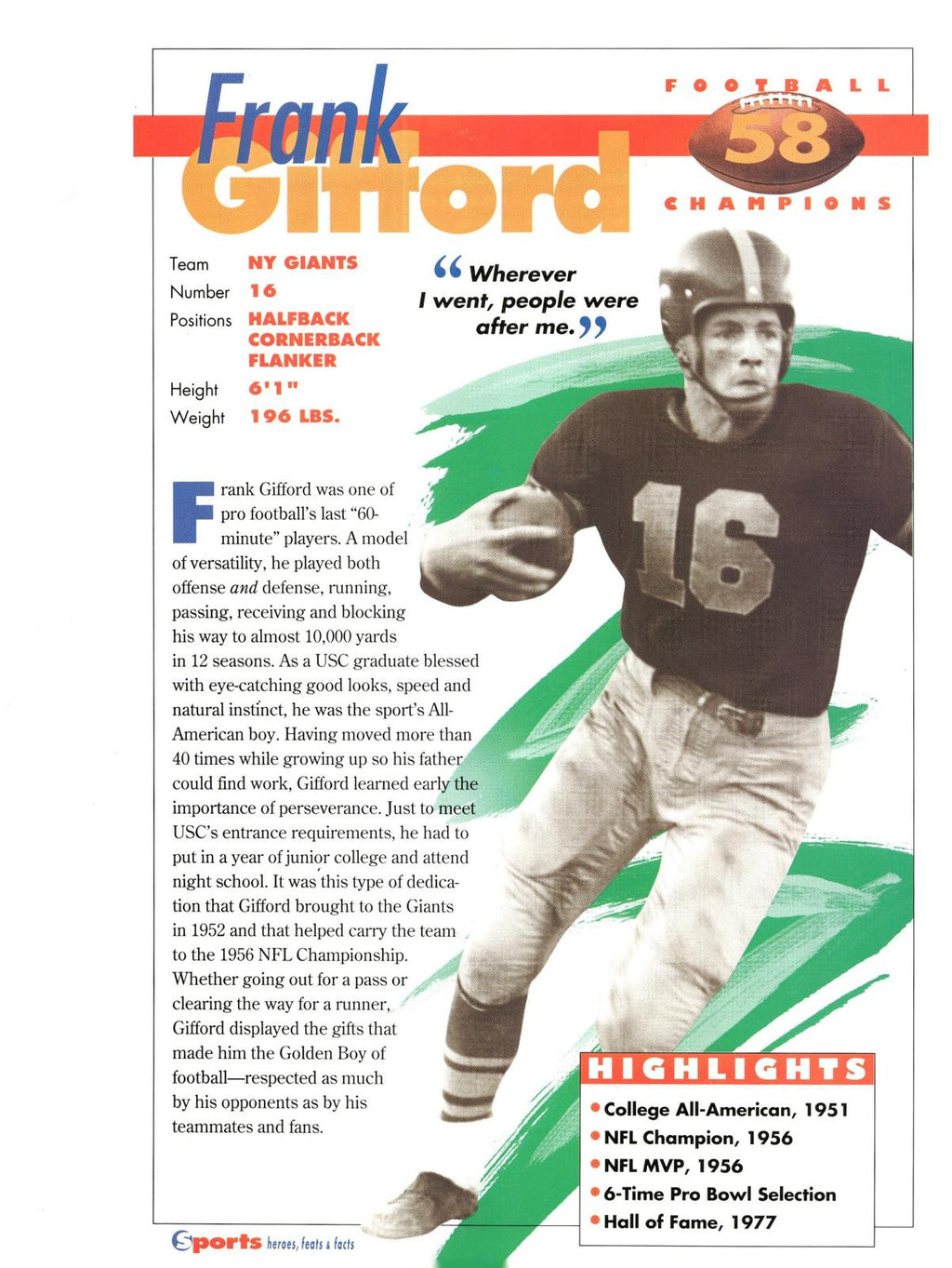 1996 Sports Heroes, Feats & Facts # Frank Gifford