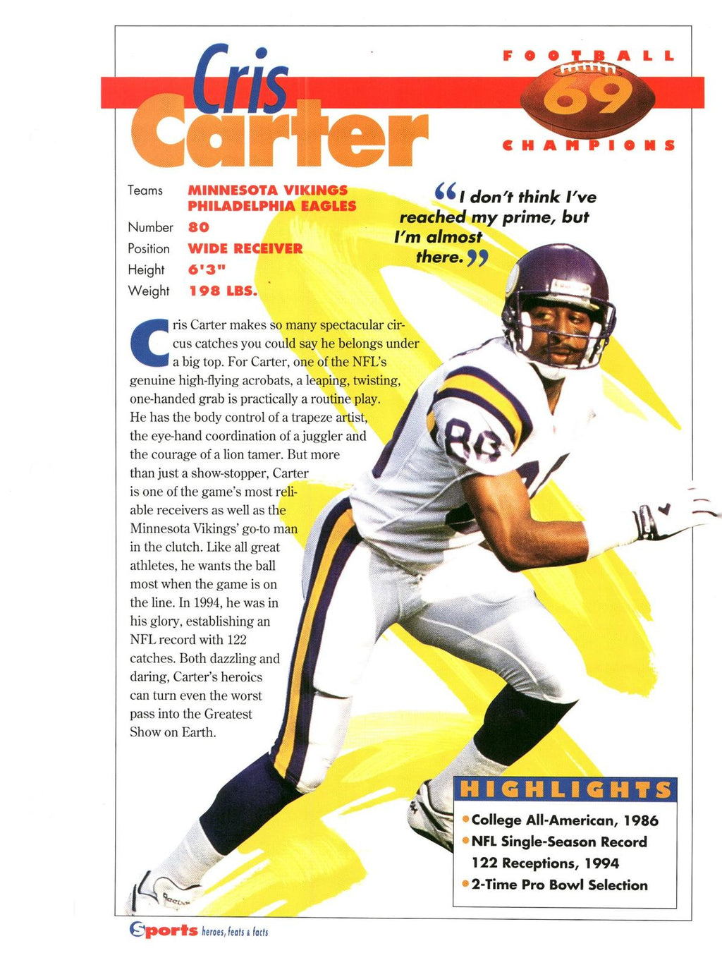 1996 Sports Heroes, Feats & Facts # Cris Carter