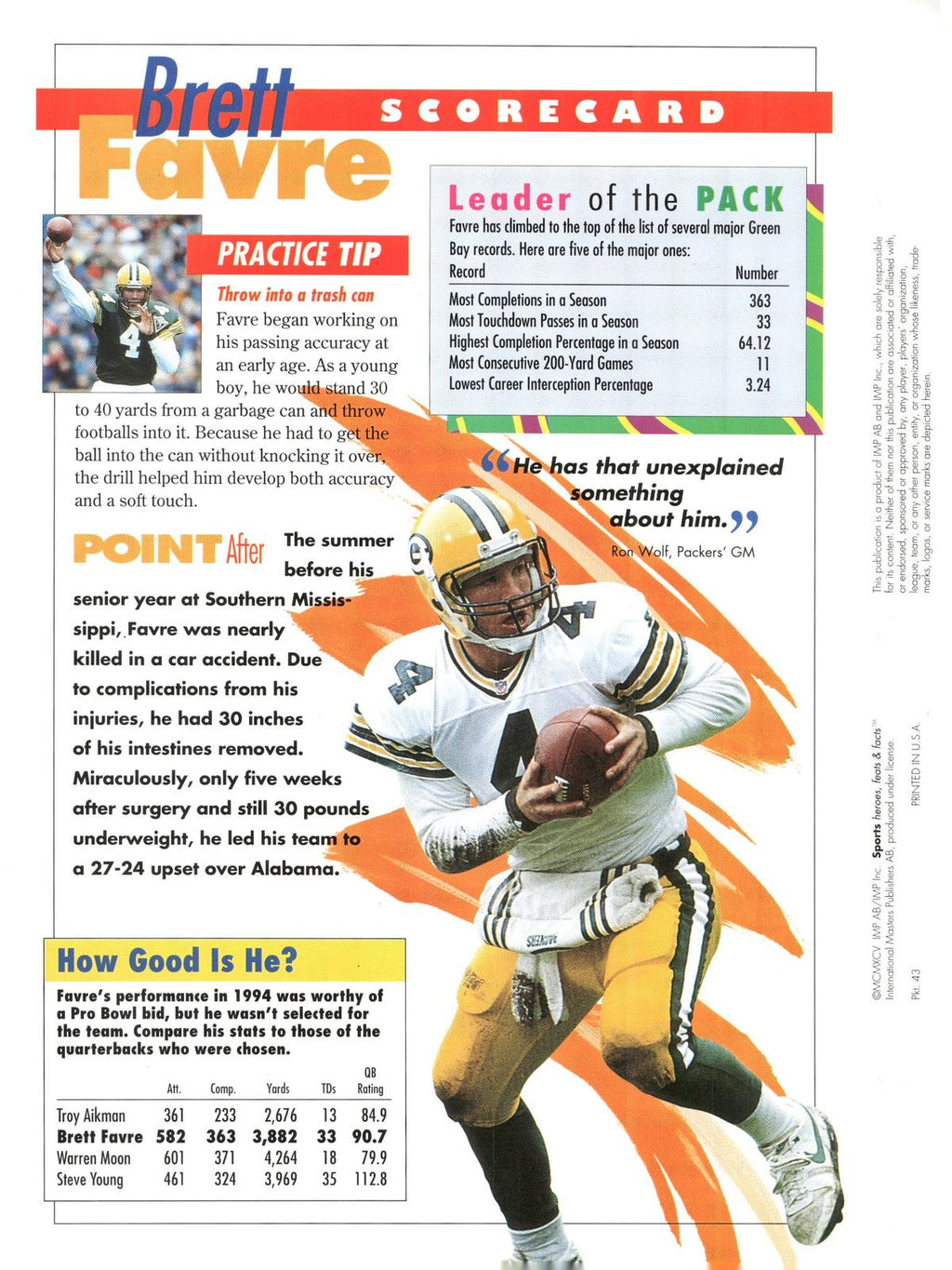 1996 Sports Heroes, Feats & Facts # Brett Favre