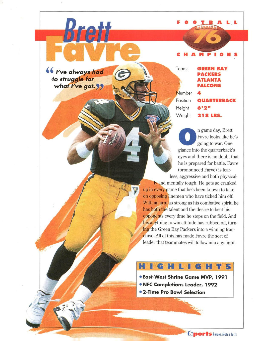 1996 Sports Heroes, Feats & Facts # Brett Favre