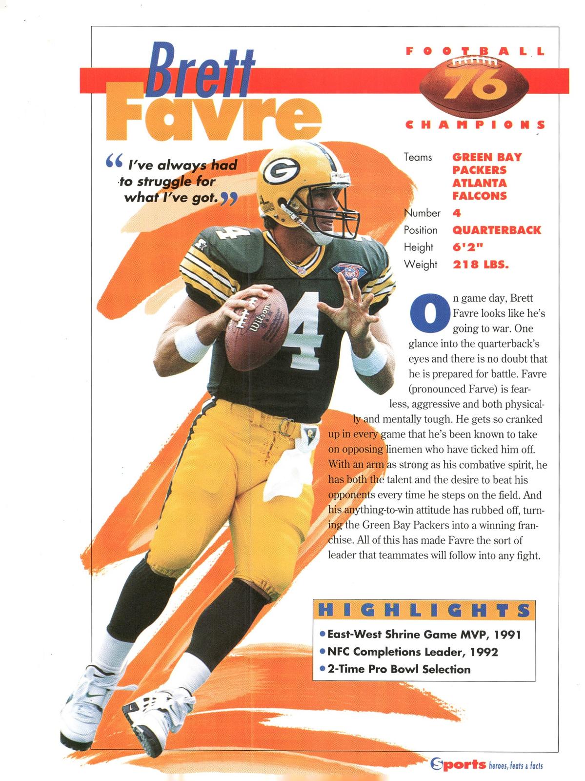 1996 Sports Heroes, Feats & Facts # Brett Favre
