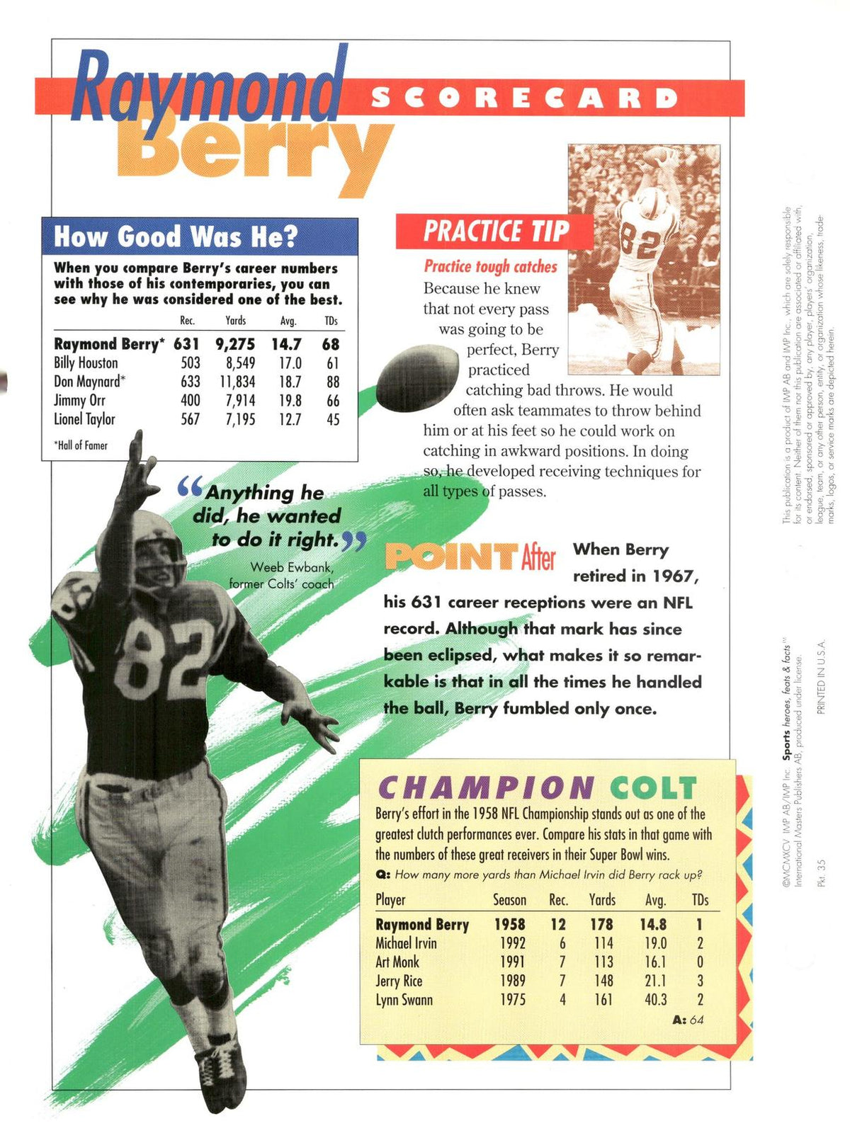 1996 Sports Heroes, Feats & Facts # Raymond Berry