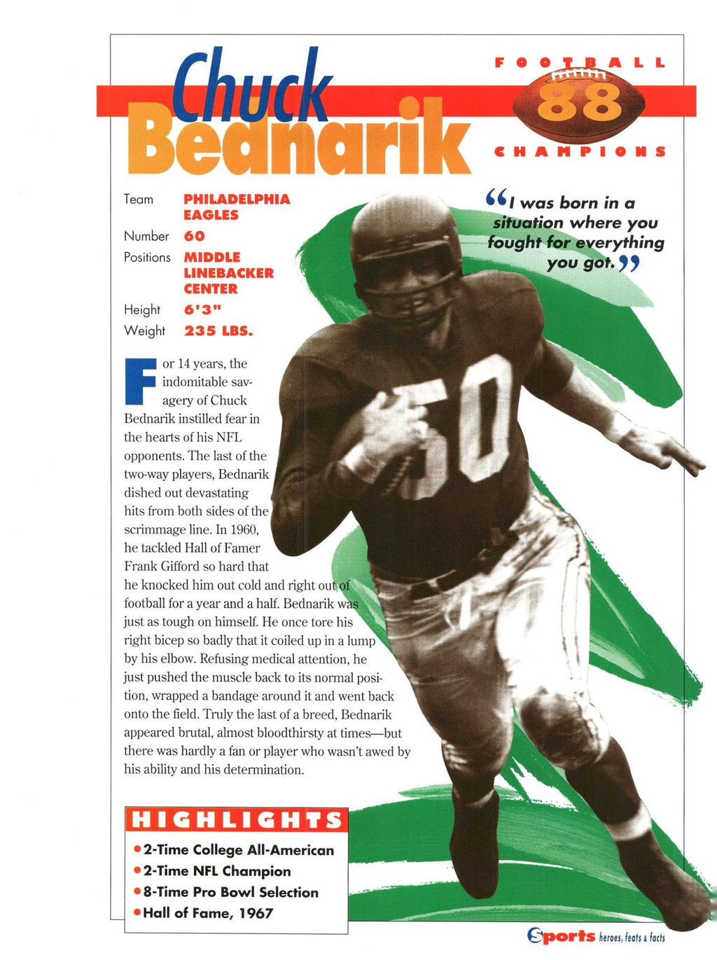 1996 Sports Heroes, Feats & Facts # Chuck Bednarik
