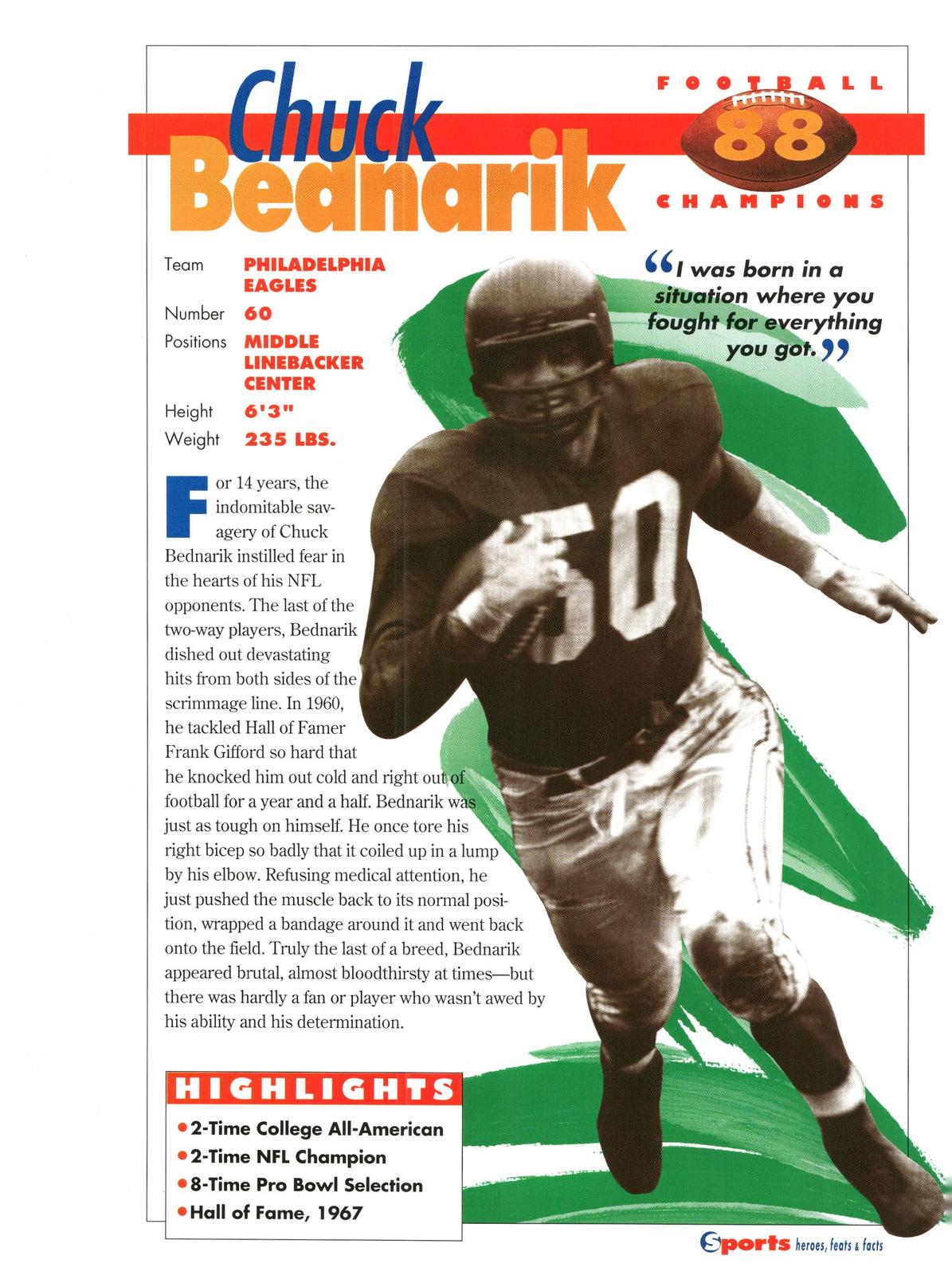 1996 Sports Heroes, Feats & Facts # Chuck Bednarik