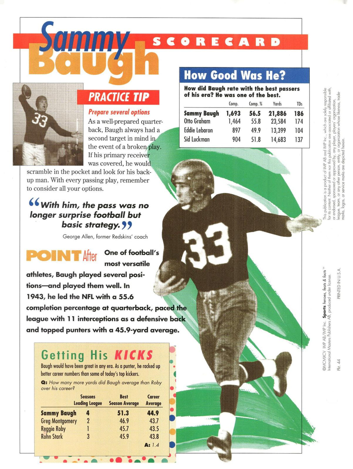 1996 Sports Heroes, Feats & Facts # Sammy Baugh