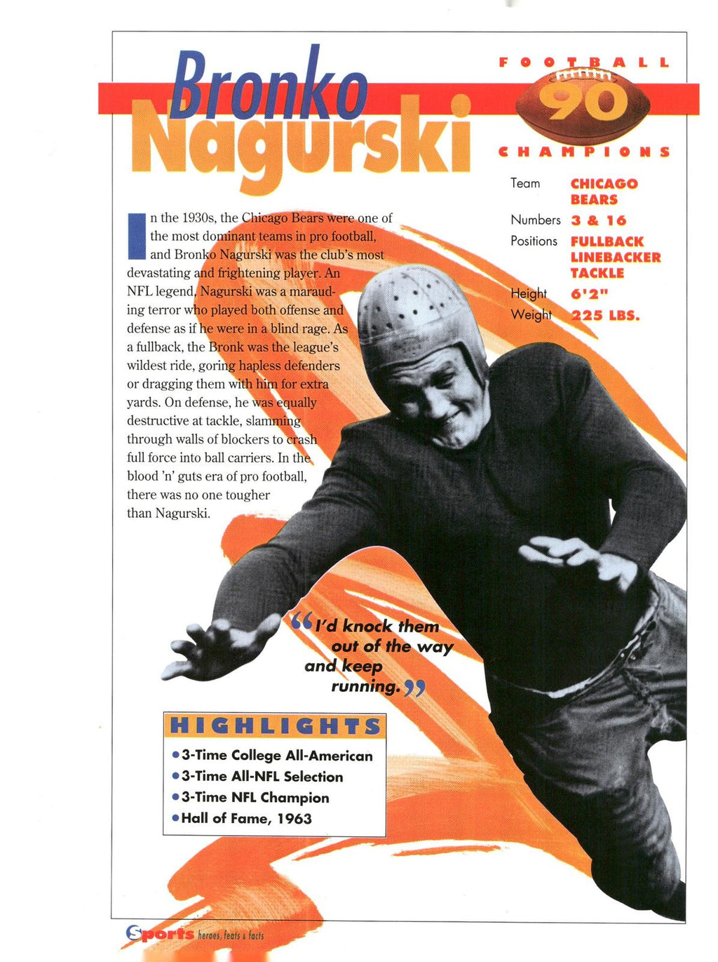 1996 Sports Heroes, Feats & Facts # Bronko Nagurski