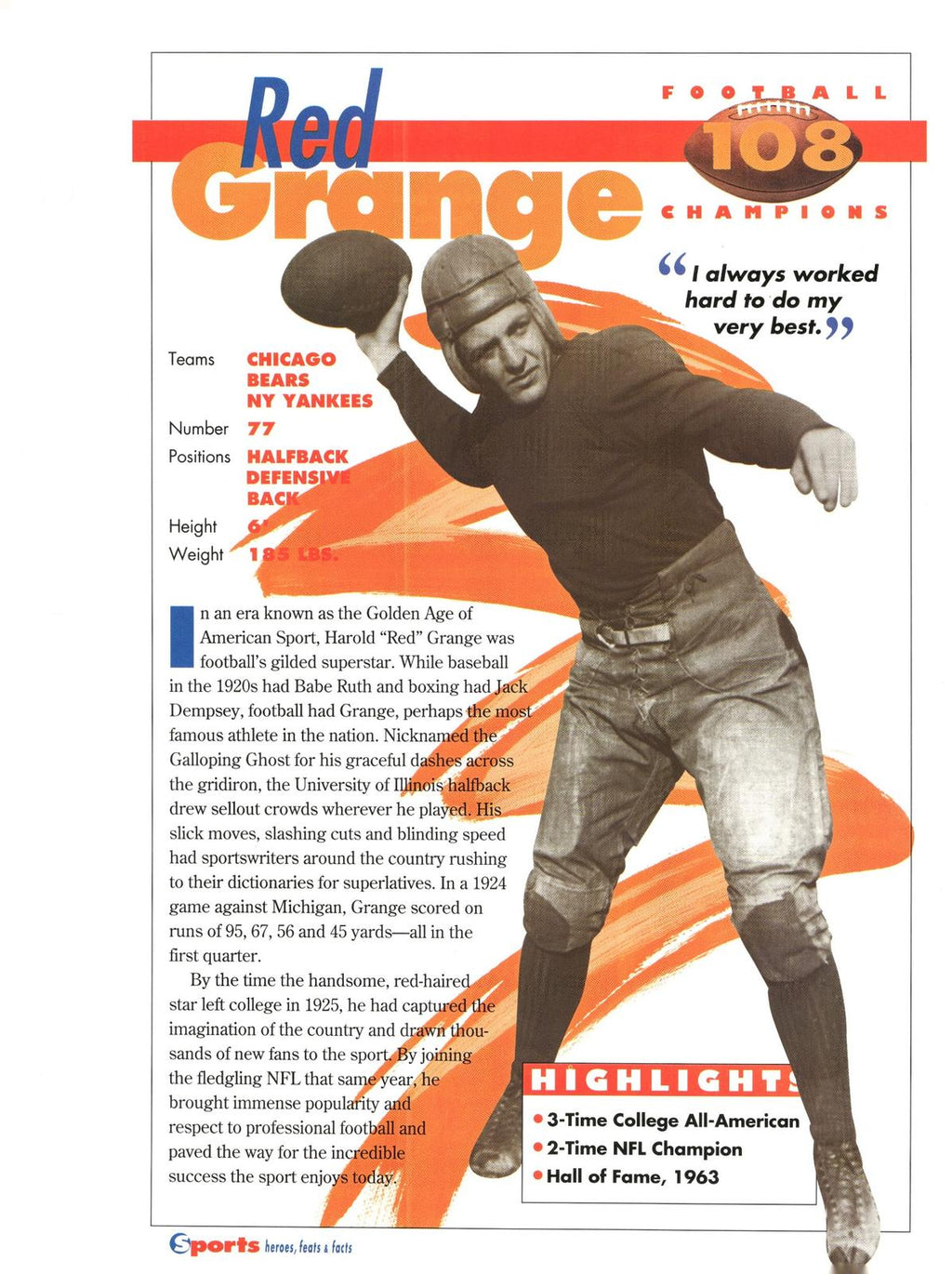 1996 Sports Heroes, Feats & Facts # Red Grange