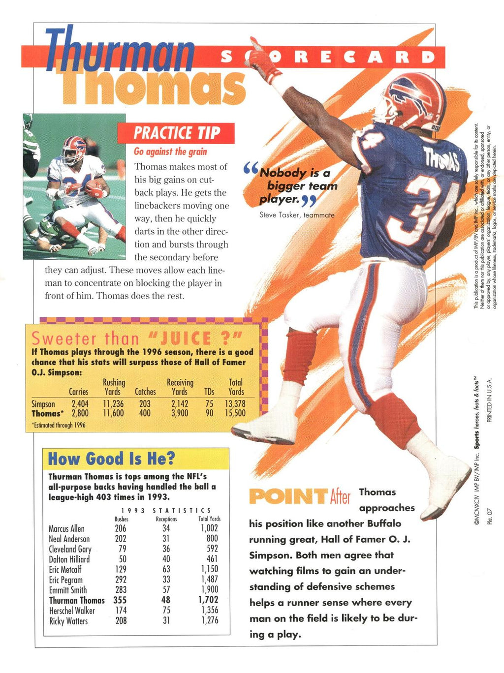 1996 Sports Heroes, Feats & Facts # Thurman Thomas