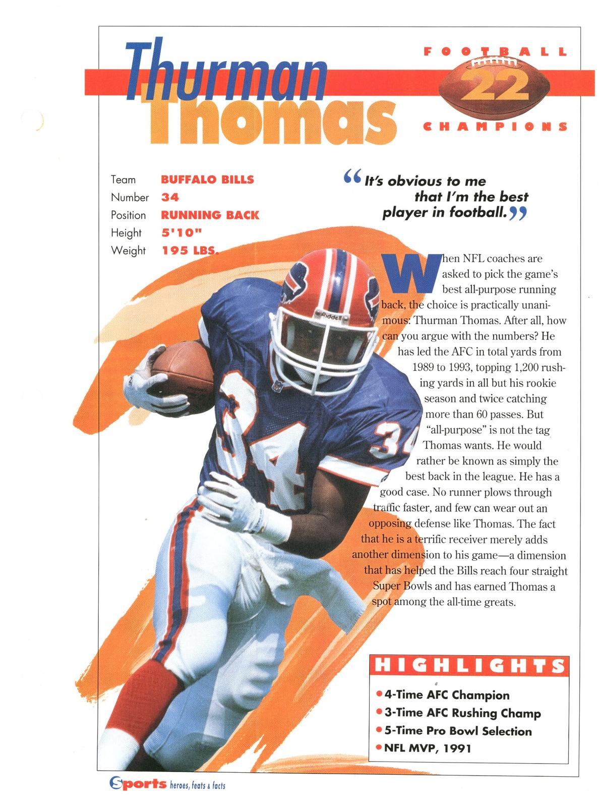 1996 Sports Heroes, Feats & Facts # Thurman Thomas