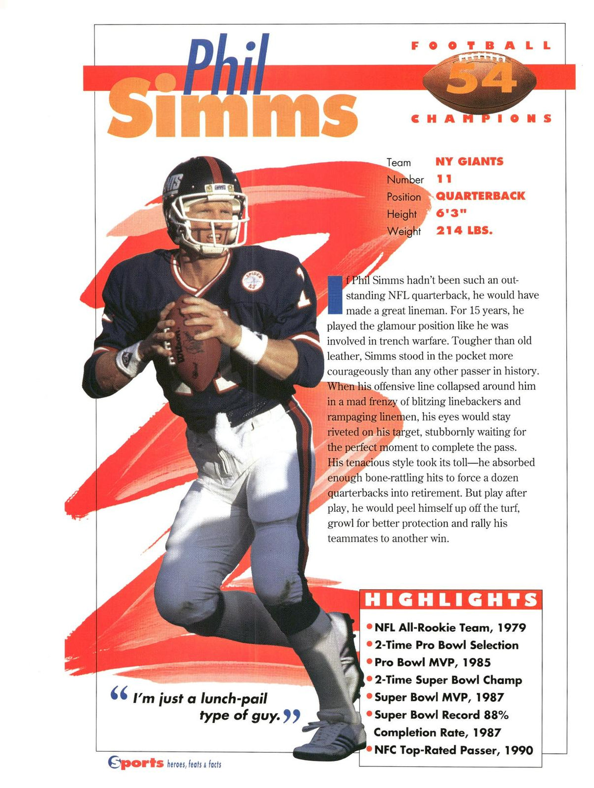 1996 Sports Heroes, Feats & Facts # Phil Simms