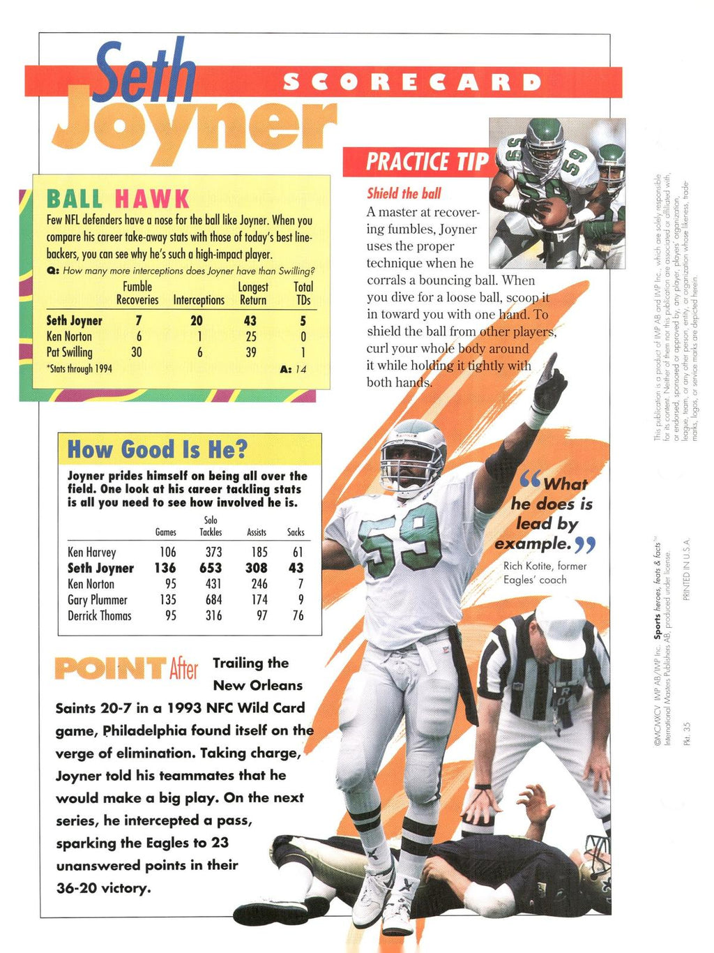 1996 Sports Heroes, Feats & Facts # Seth Joyner