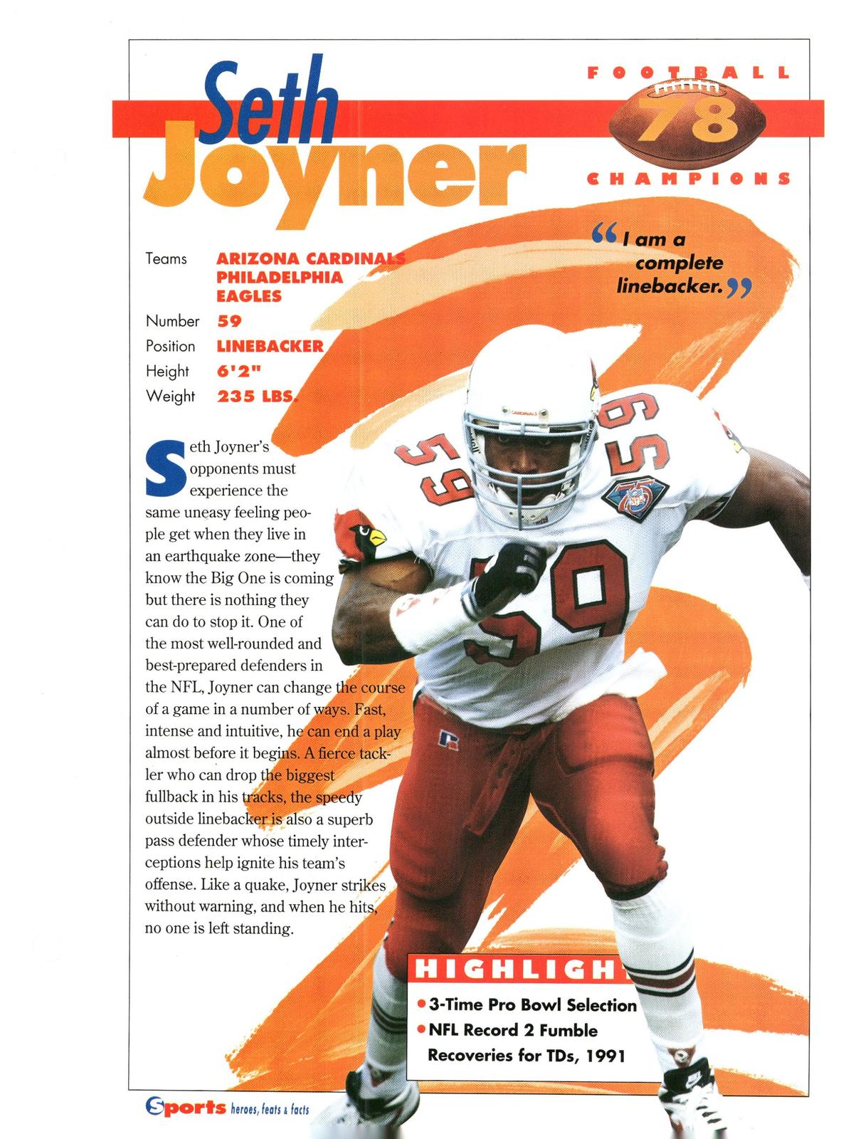1996 Sports Heroes, Feats & Facts # Seth Joyner