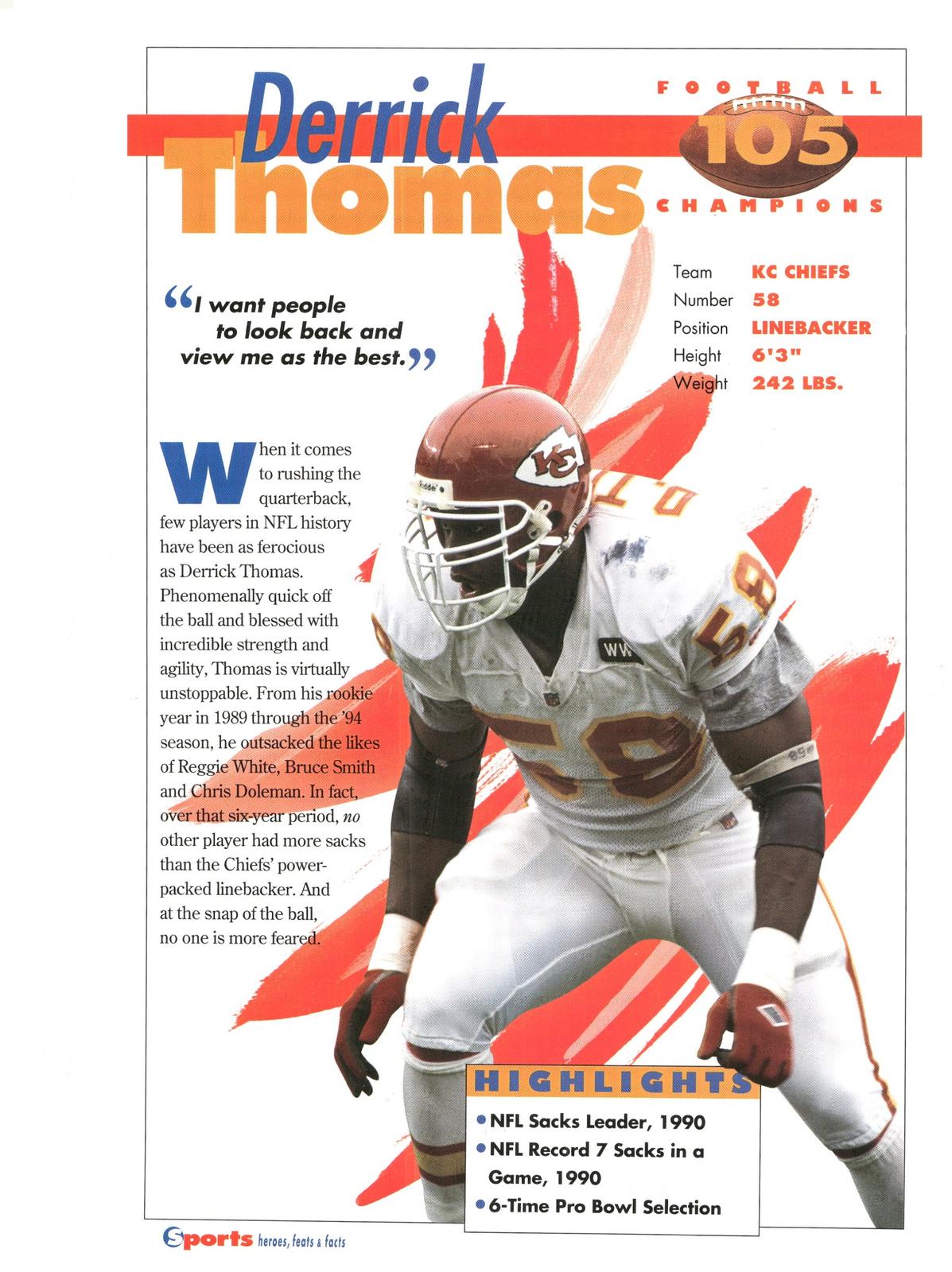 1996 Sports Heroes, Feats & Facts # Derrick Thomas