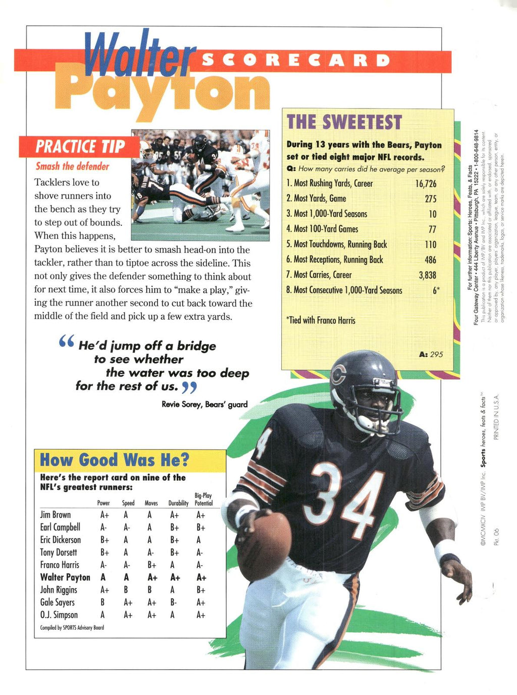 1996 Sports Heroes, Feats & Facts # Walter Payton