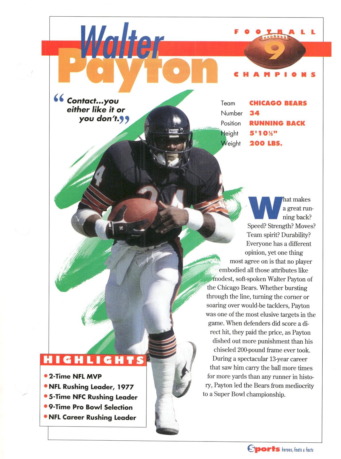 1996 Sports Heroes, Feats & Facts # Walter Payton