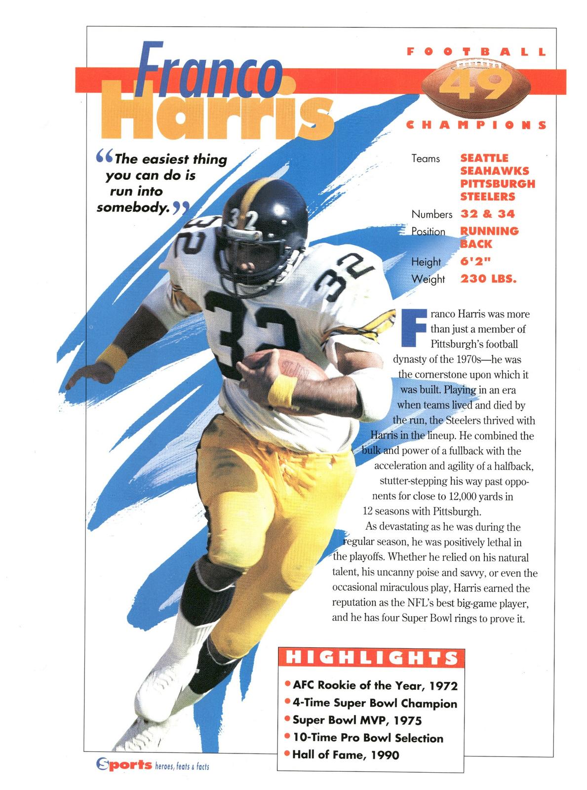 1996 Sports Heroes, Feats & Facts # Franco Harris