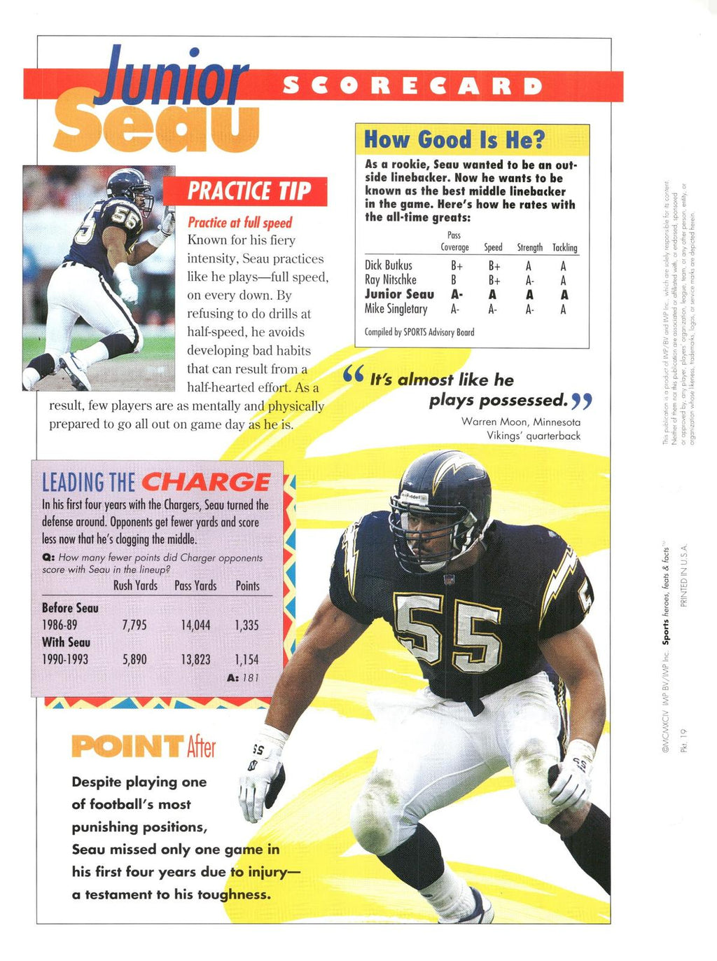 1996 Sports Heroes, Feats & Facts # Junior Seau