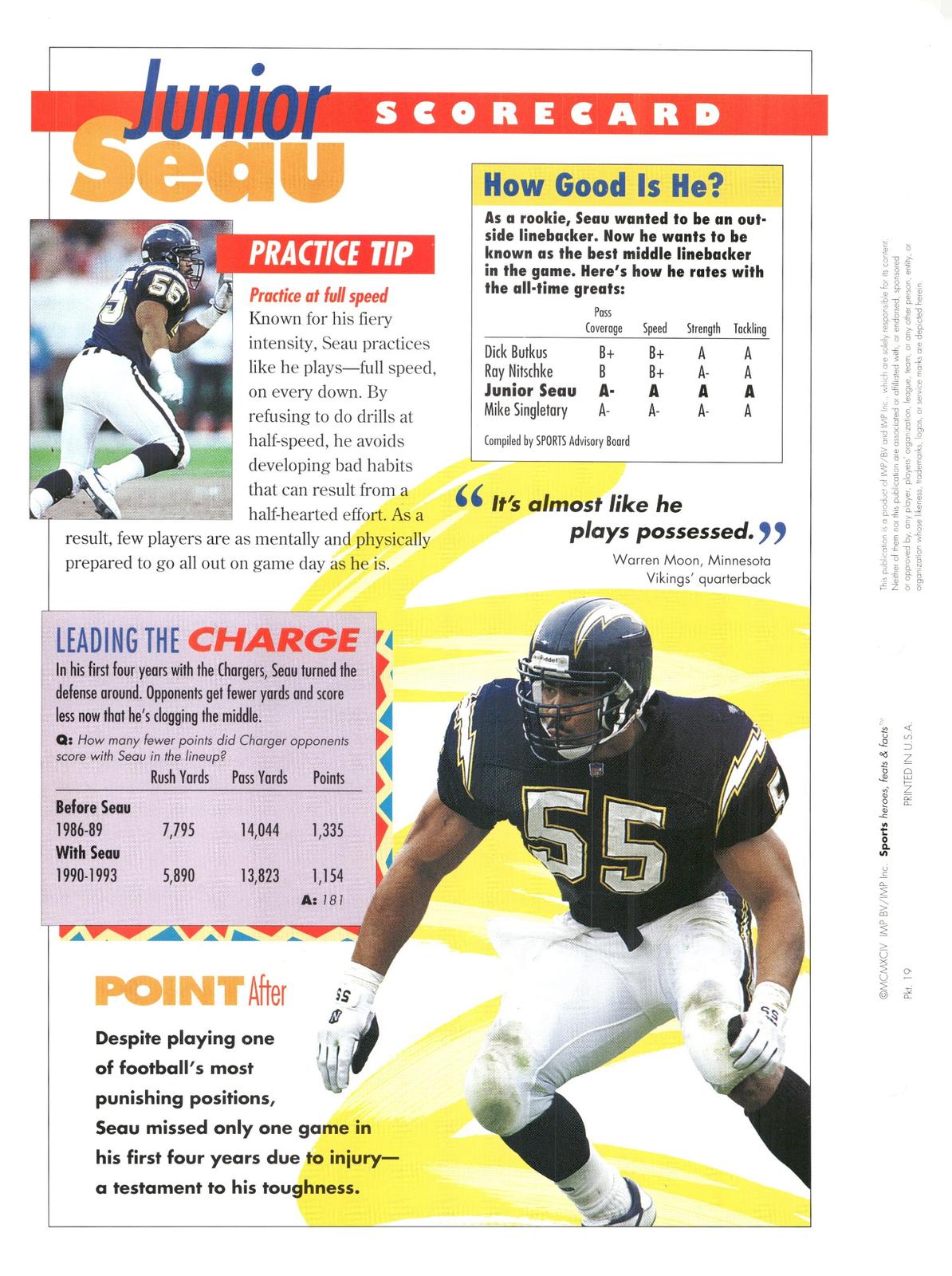 1996 Sports Heroes, Feats & Facts # Junior Seau