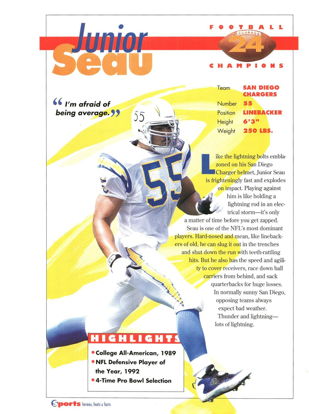 1996 Sports Heroes, Feats & Facts # Junior Seau
