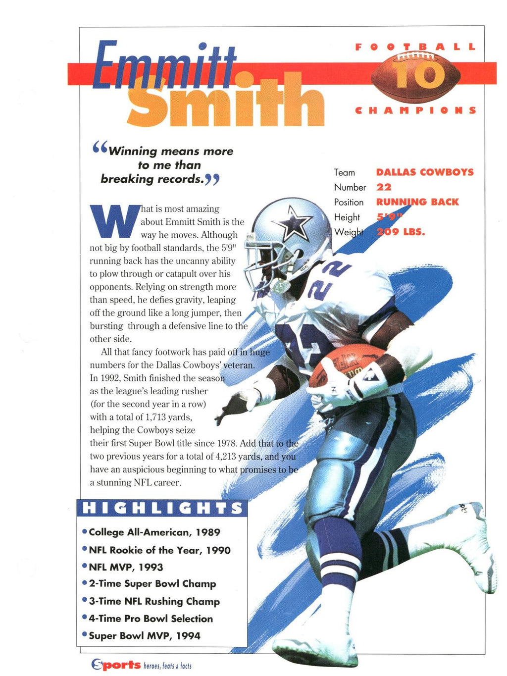 1996 Sports Heroes, Feats & Facts #Emmitt Smith