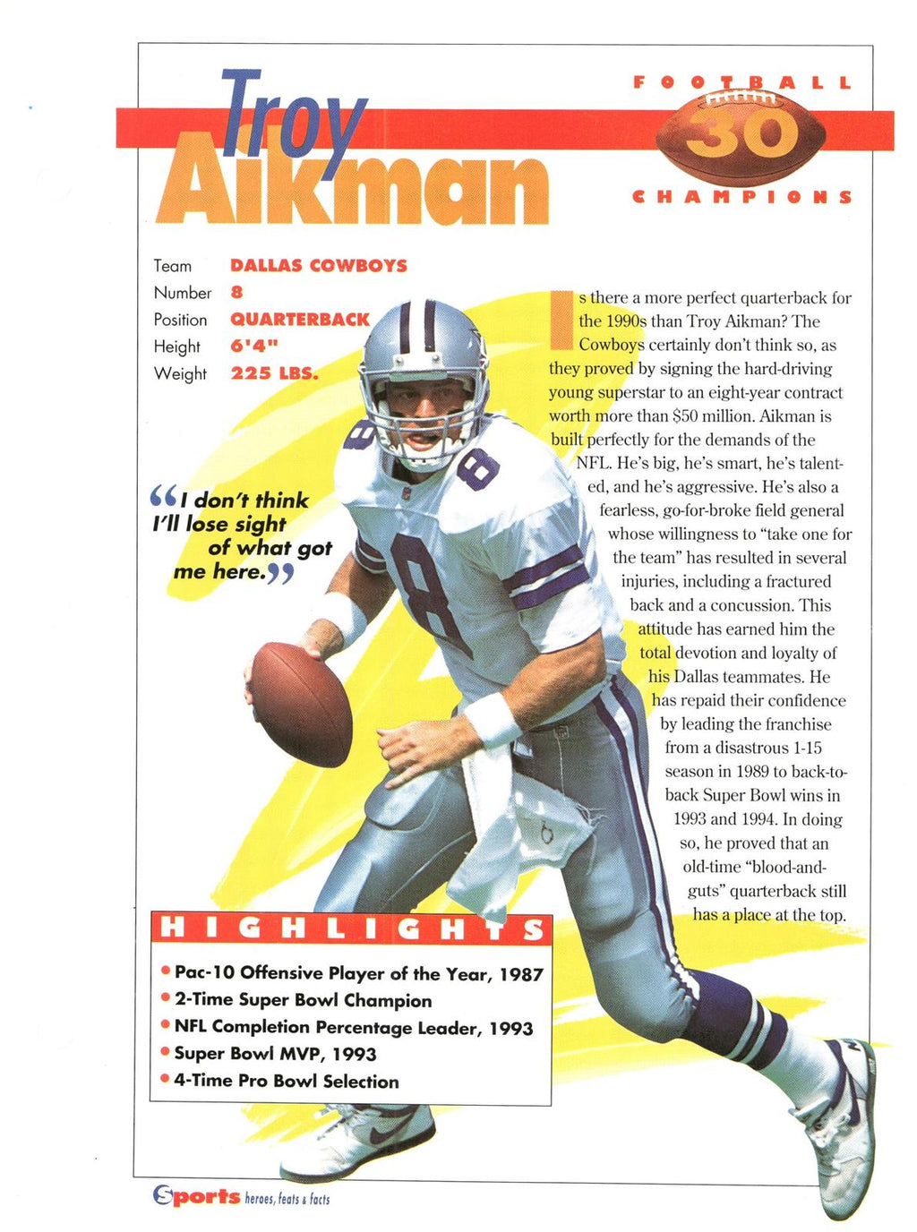 1996 Sports Heroes, Feats & Facts # Troy Aikman