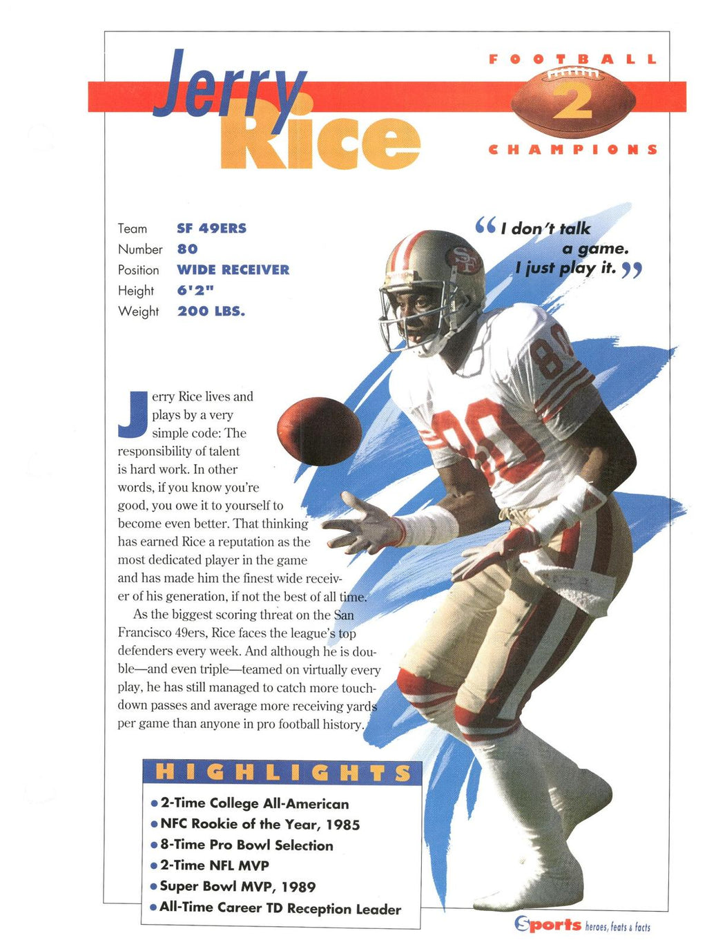 1996 Sports Heroes, Feats & Facts # Jerry Rice