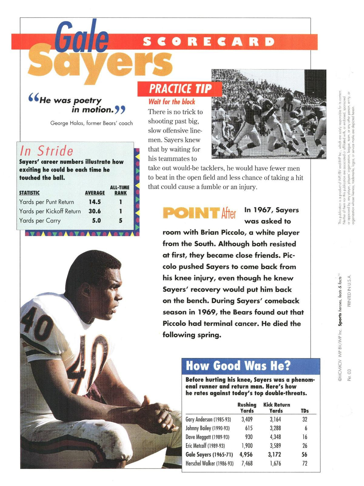 1996 Sports Heroes, Feats & Facts # Gale Sayers