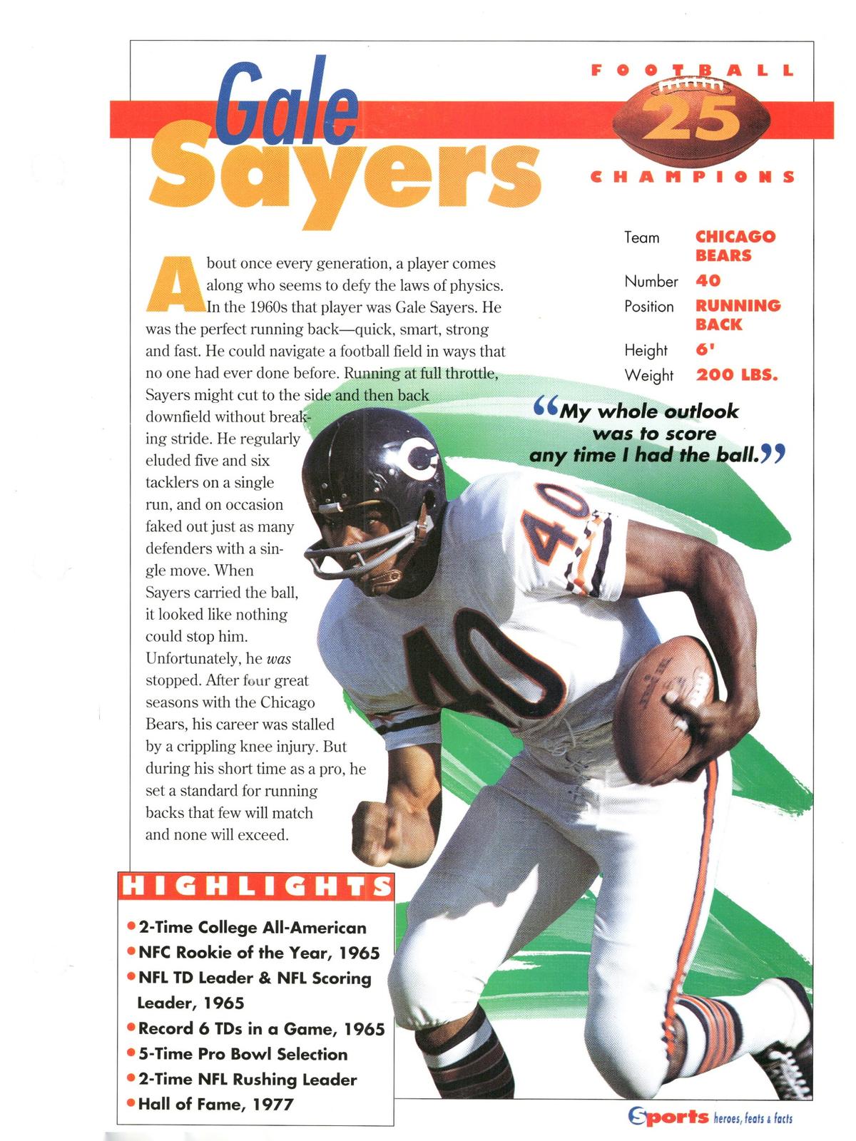 1996 Sports Heroes, Feats & Facts # Gale Sayers