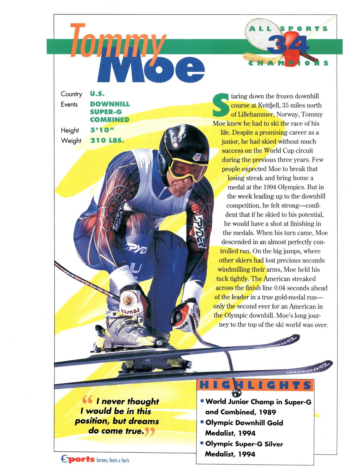1996 Sports Heroes, Feats & Facts # Tommy Moe