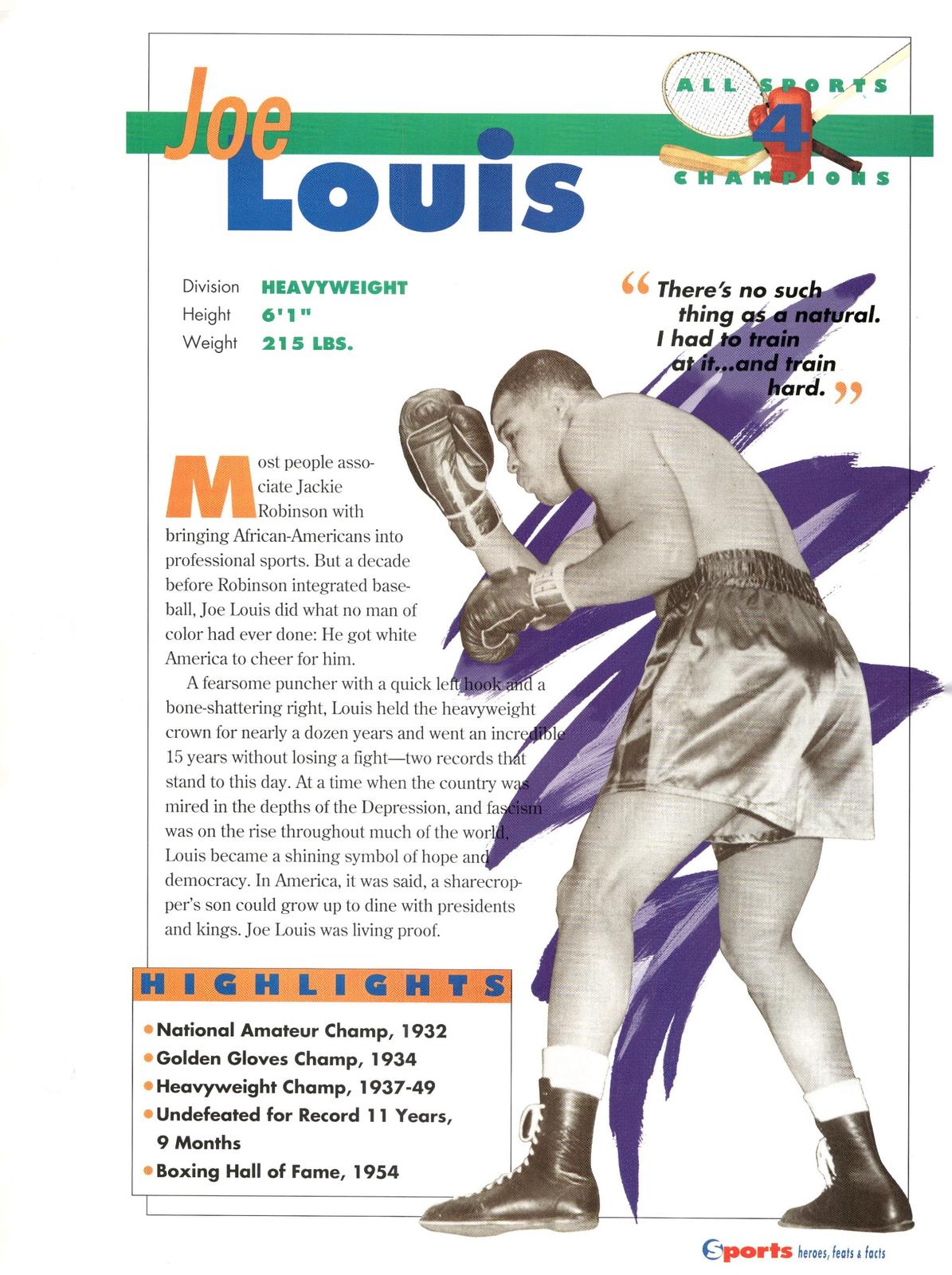 1996 Sports Heroes, Feats & Facts # Joe Louis