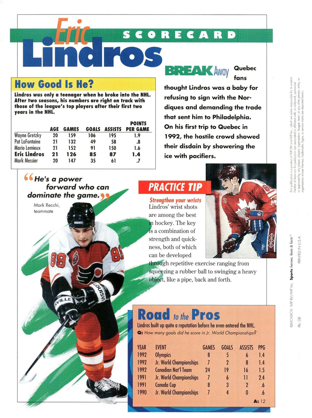 1996 Sports Heroes, Feats & Facts # Eric Lindros