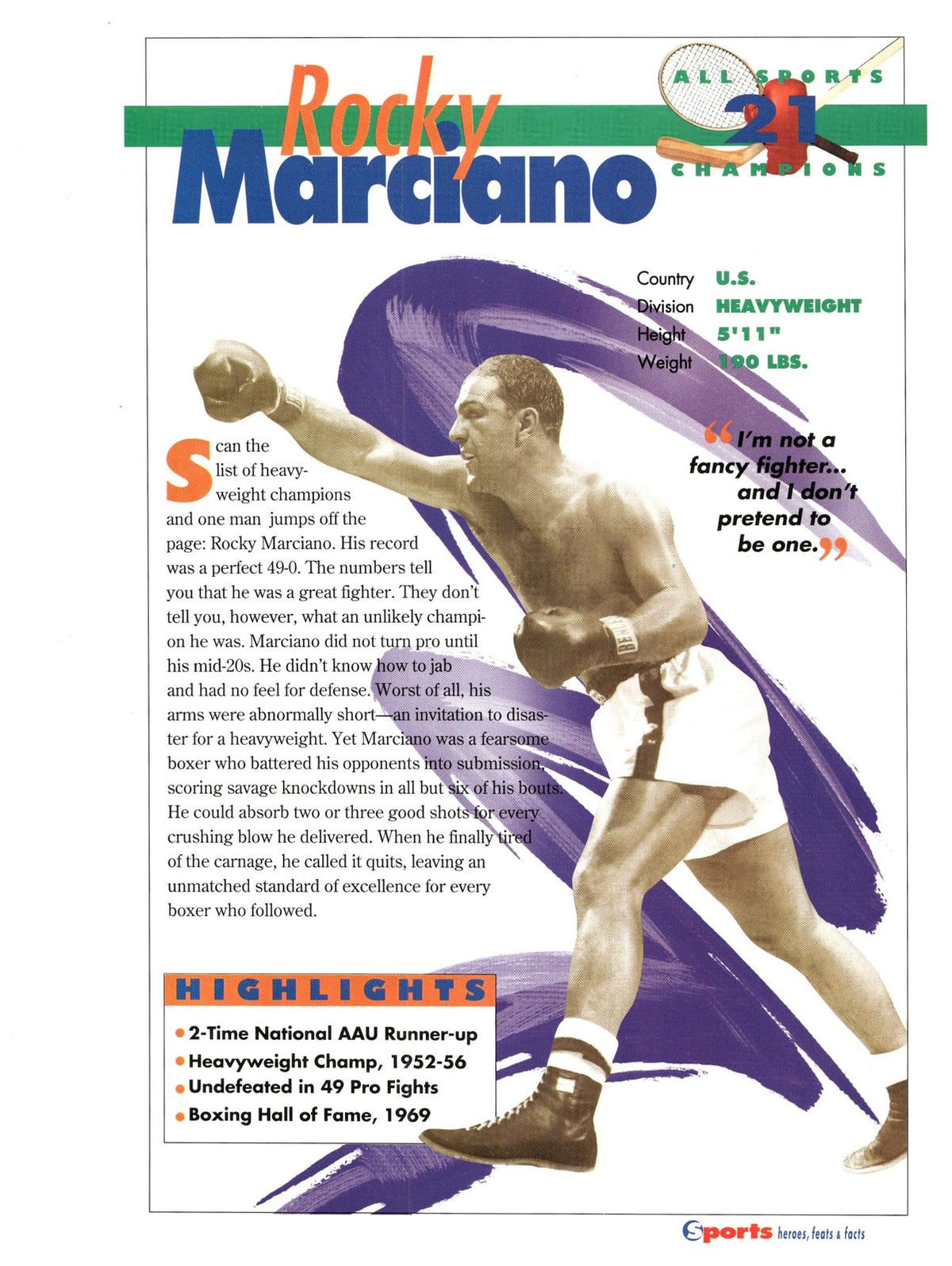 1996 Sports Heroes, Feats & Facts # Rocky Marciano