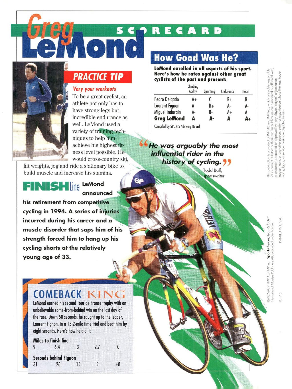 1996 Sports Heroes, Feats & Facts # Greg LeMond