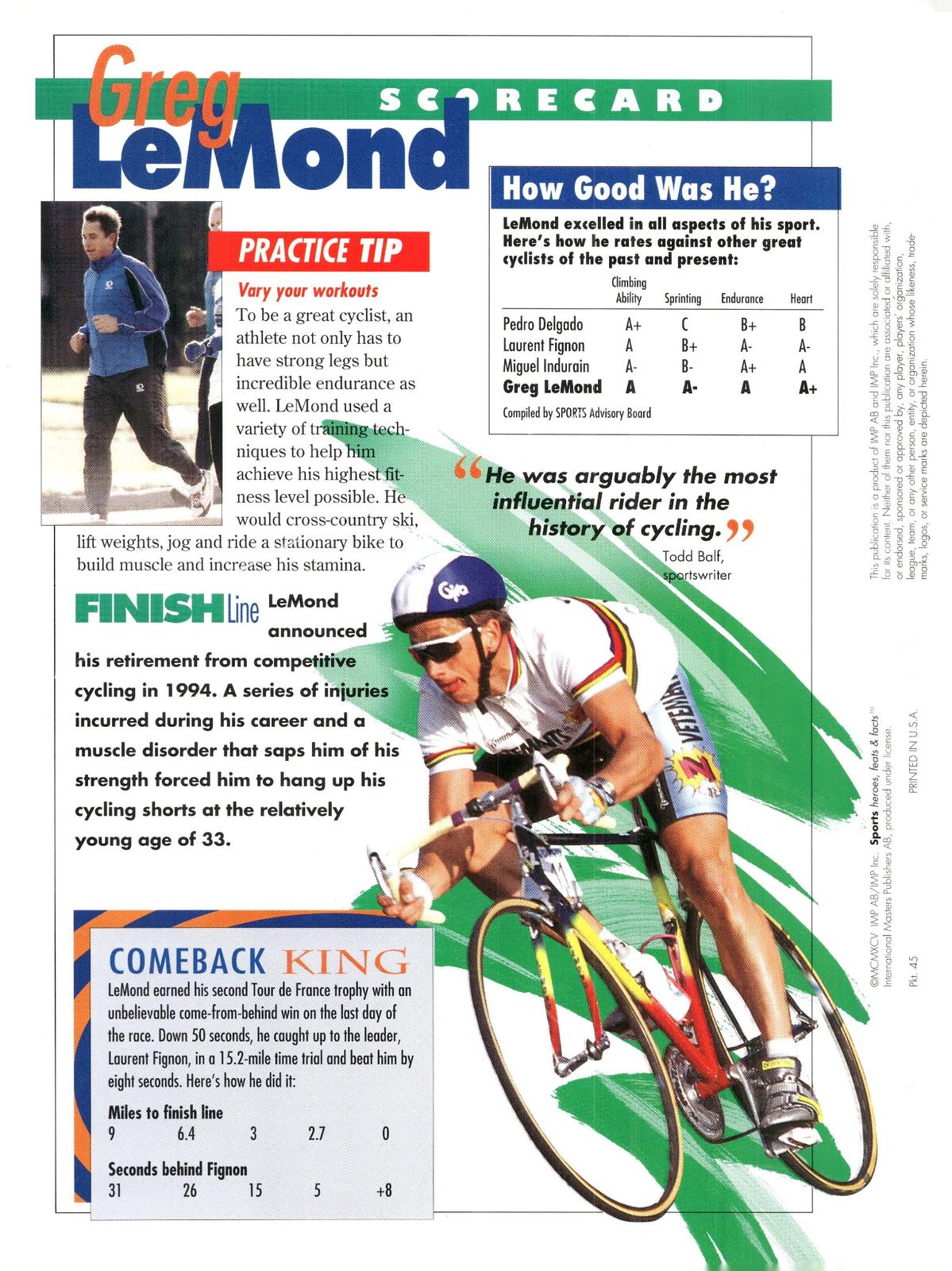 1996 Sports Heroes, Feats & Facts # Greg LeMond