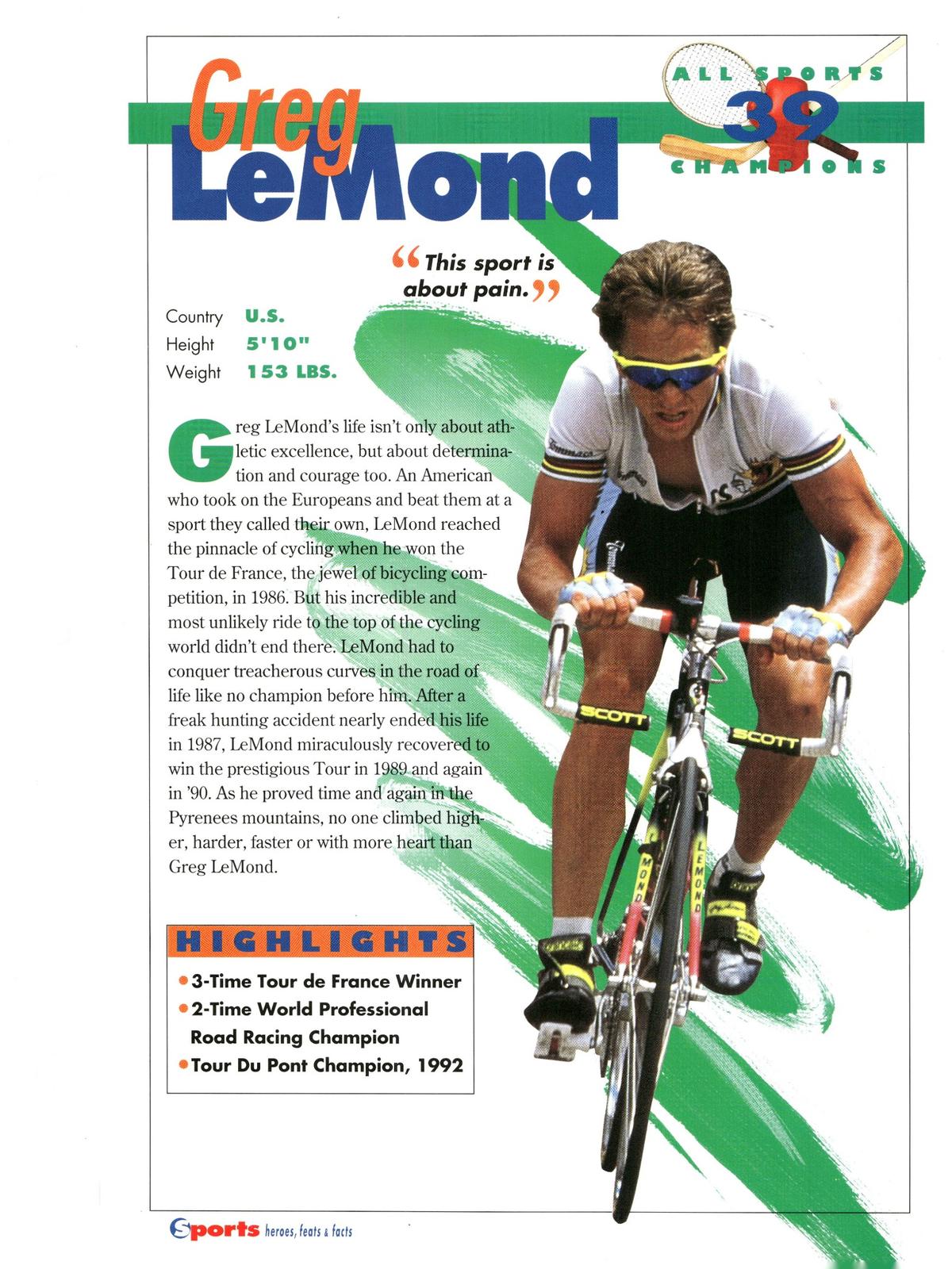 1996 Sports Heroes, Feats & Facts # Greg LeMond