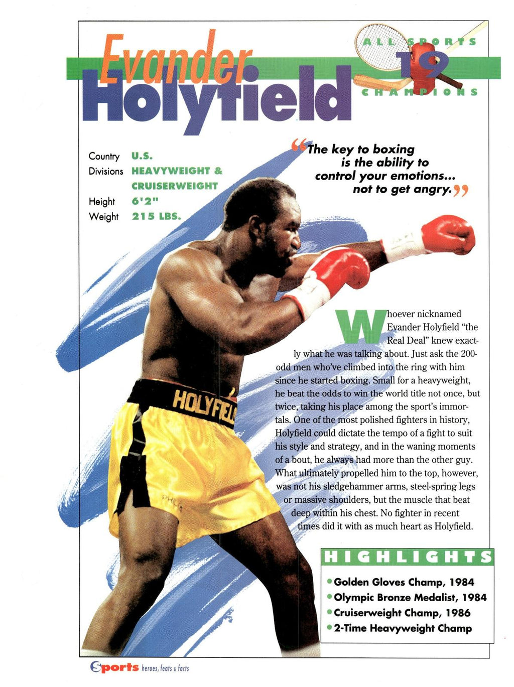 1996 Sports Heroes, Feats & Facts # Evander Holyfield