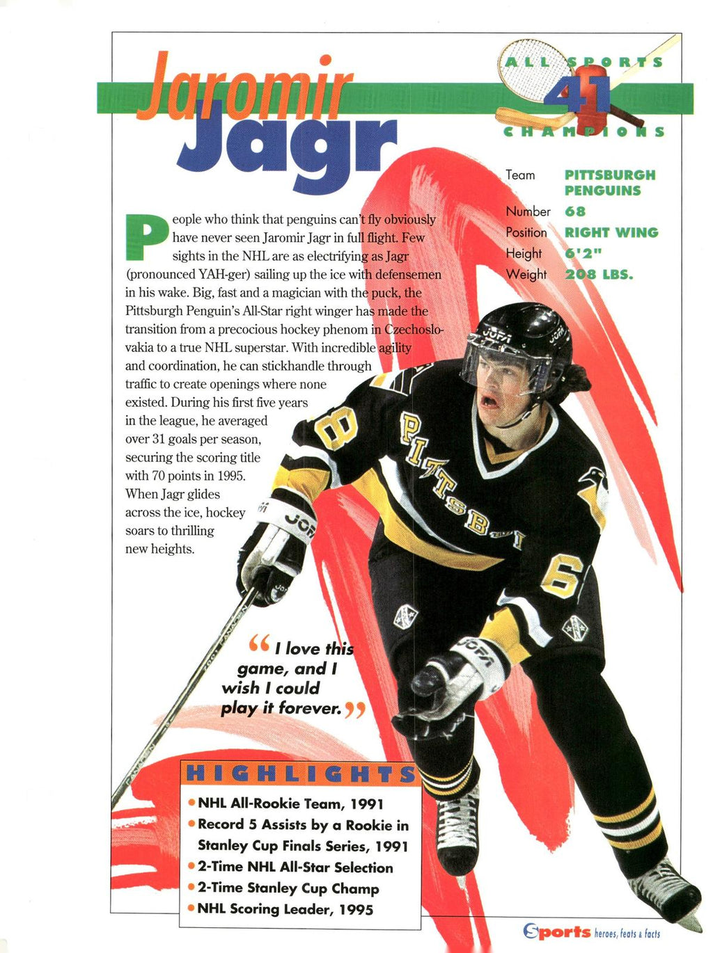 1996 Sports Heroes, Feats & Facts # Jaromir Jagr