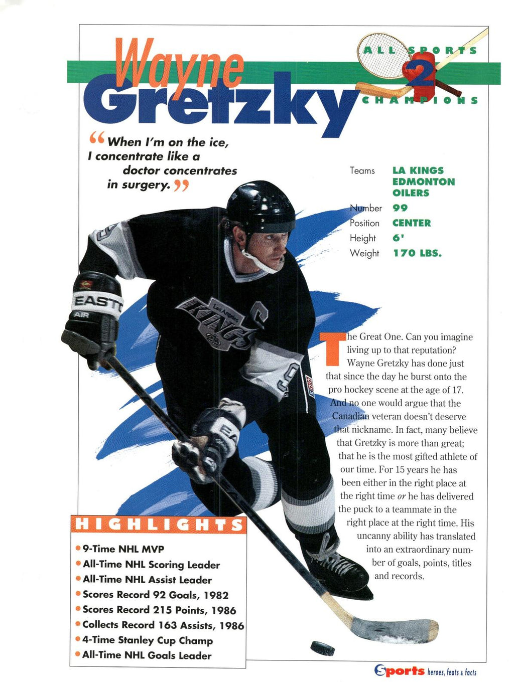 1996 Sports Heroes, Feats & Facts # Wayne Gretzky