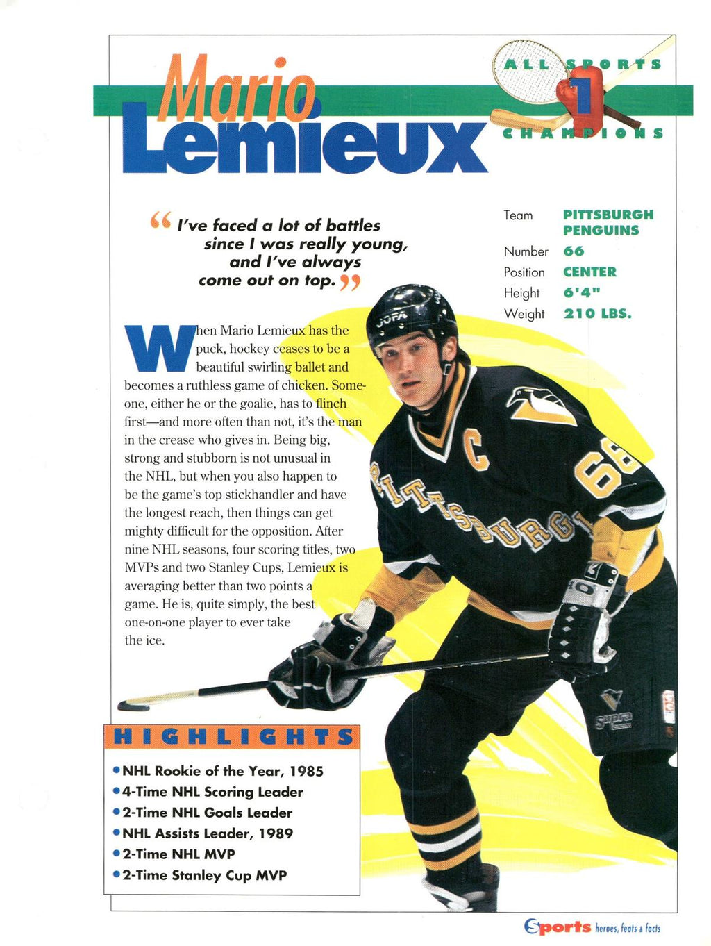 1996 Sports Heroes, Feats & Facts # Mario Lemieux