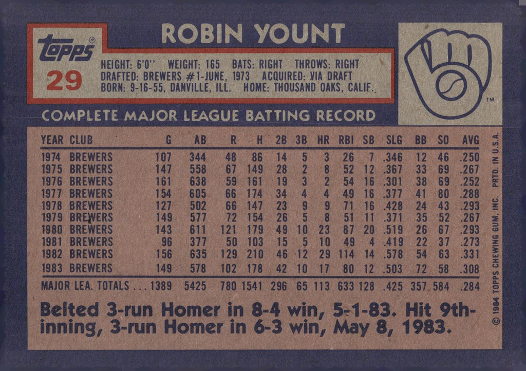 1984 Topps Super #29 Robin Yount
